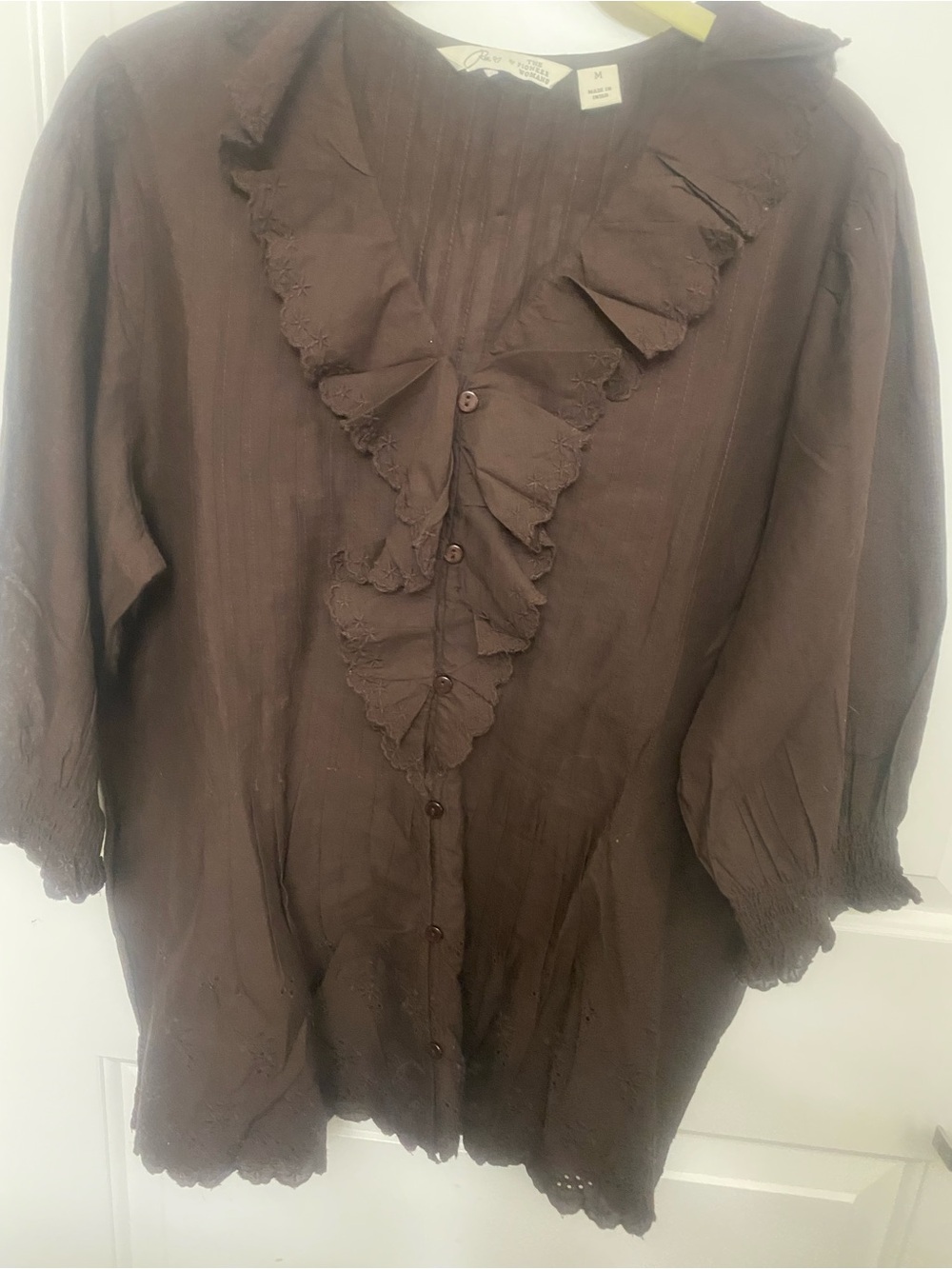Ree By The Pioneer Woman Ruffled Eyelet Trim 3/4 Sleeve NWOT